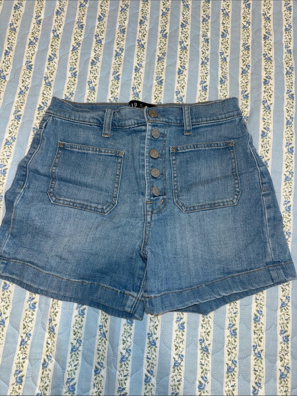 GAP Light Blue Button-Front Denim Shorts